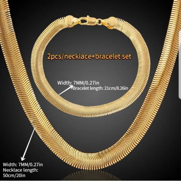 Mens 2 Piece High Quality 20" Snake Chain & Bracelet Set Goldtone Jewelry New - Picture 2 of 7